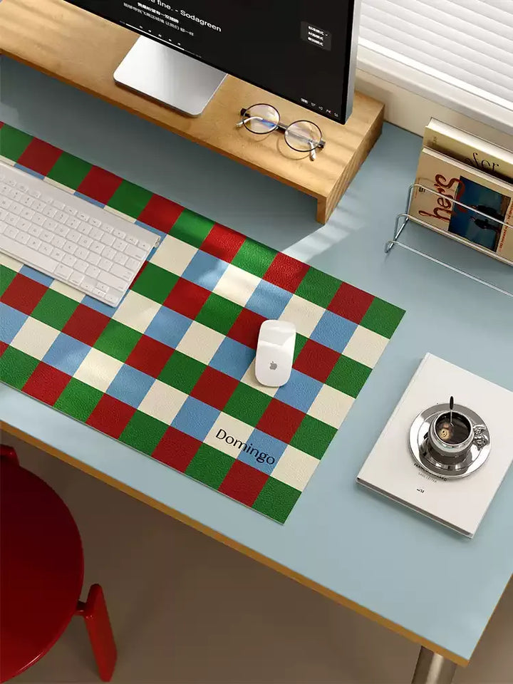 Red &amp; Green Grid Space Desk Mat