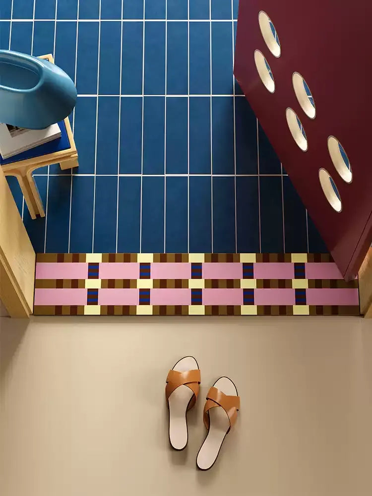 Pink Grid Space Narrow Door Mat