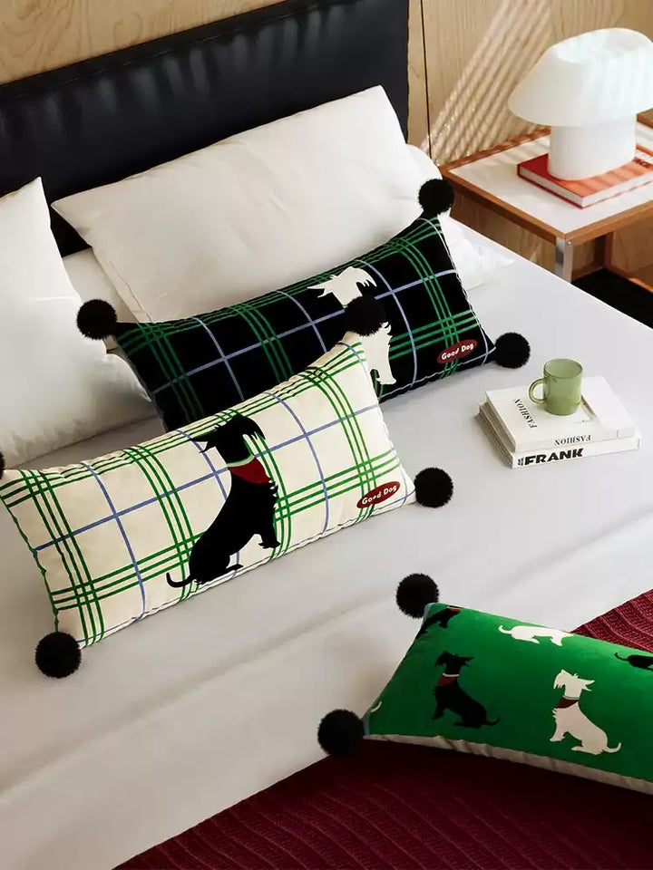 Vintage Plaid Terrier Lumbar PIllow