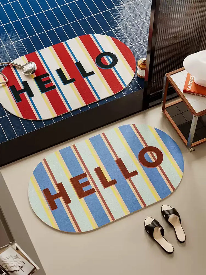 Hello Color Block Bathroom Mat