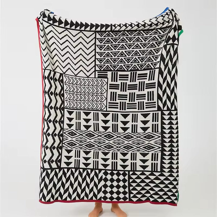 Various Geometric Pattern Blanket with Colorful Trim