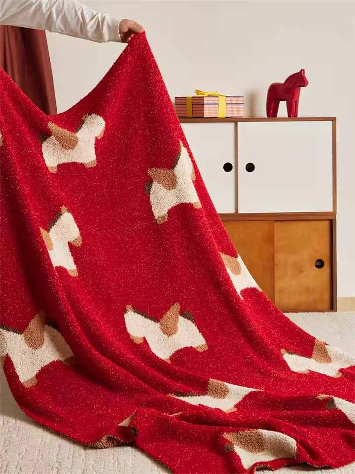 Red Cartoon Horse Pattern Blanket