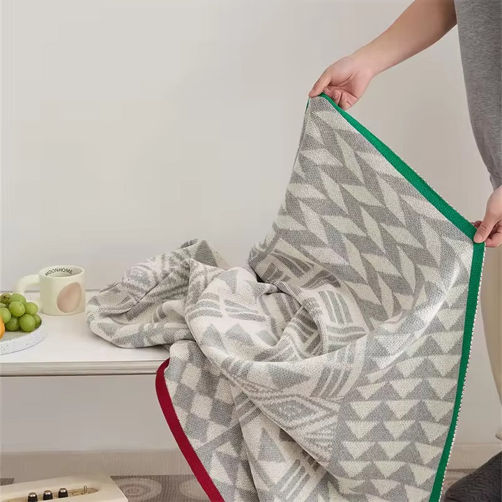 Various Geometric Pattern Blanket with Colorful Trim