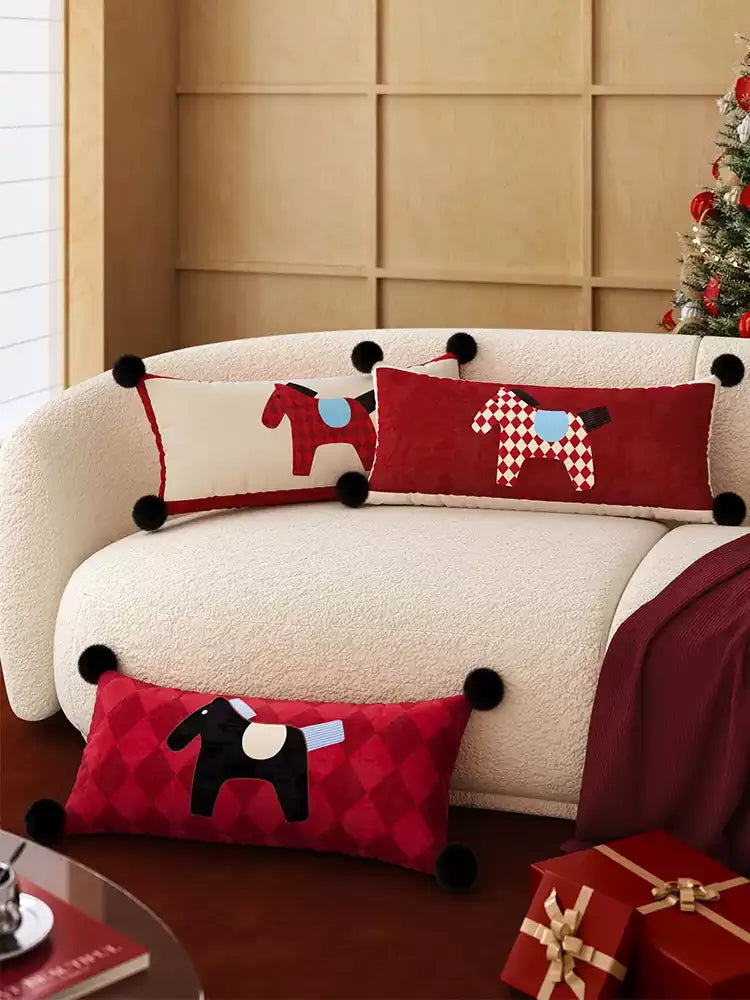 Red & White Horse Pattern Lumbar Pillow