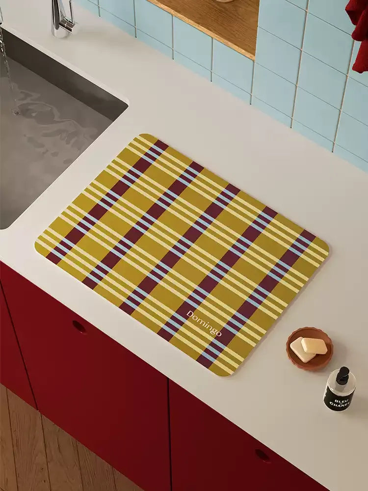 Yellow Grid Space Kitchen Mat