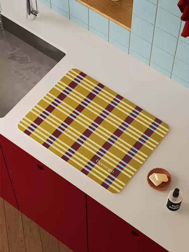 Yellow Grid Space Kitchen Mat