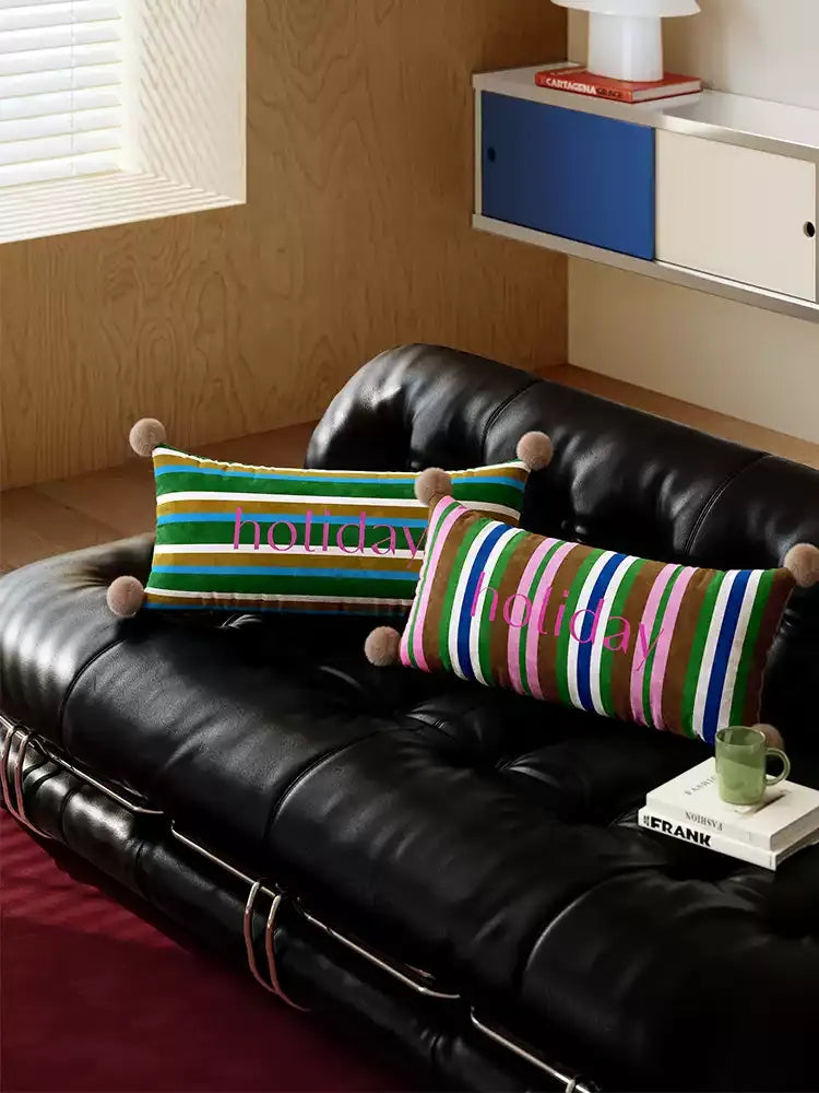 Striped Colorful Holiday Lumbar Pillow