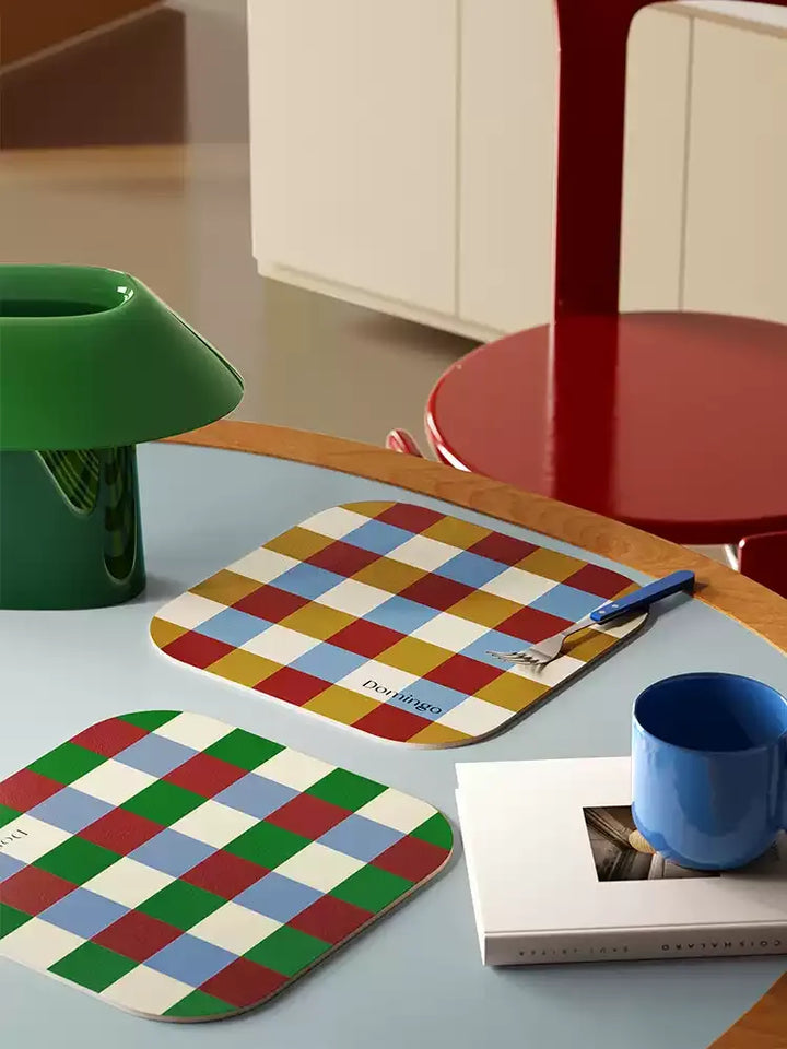 Red & Green Grid Space Coasters