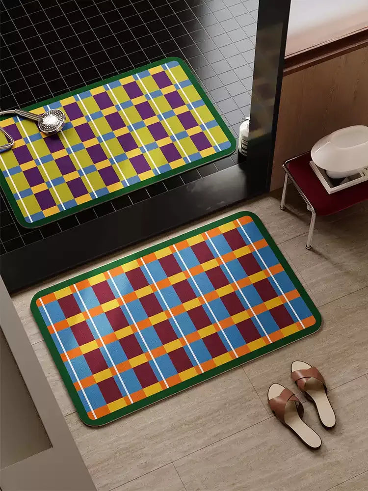 Bright Woven Plaid Bathroom Mat