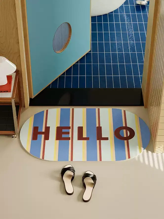 Hello Color Block Bathroom Mat