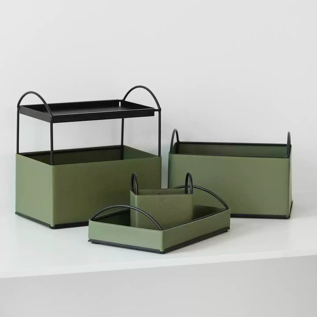 Dark Green Leather Storage Set