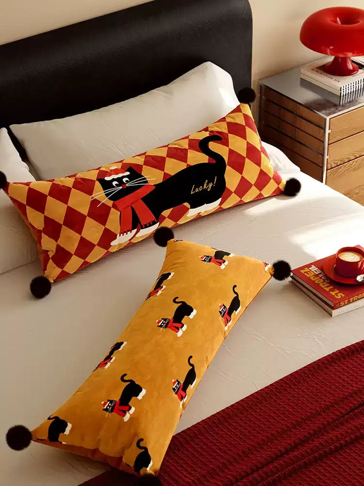 Red & Yellow Cat Pattern Lumbar Pillows