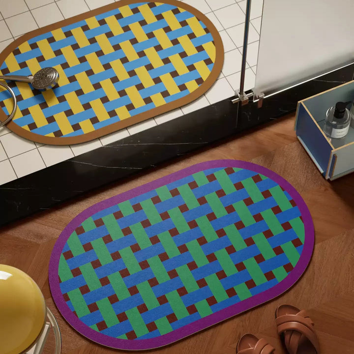 Woven Plaid Oval Bathroom Mat