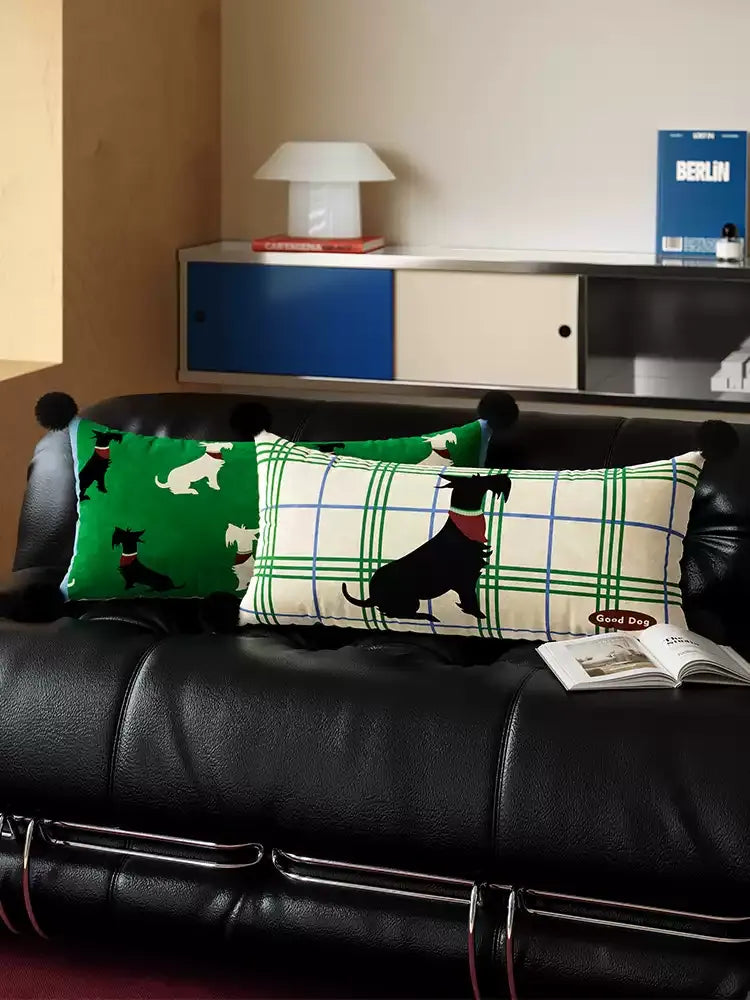 Vintage Plaid Terrier Lumbar PIllow