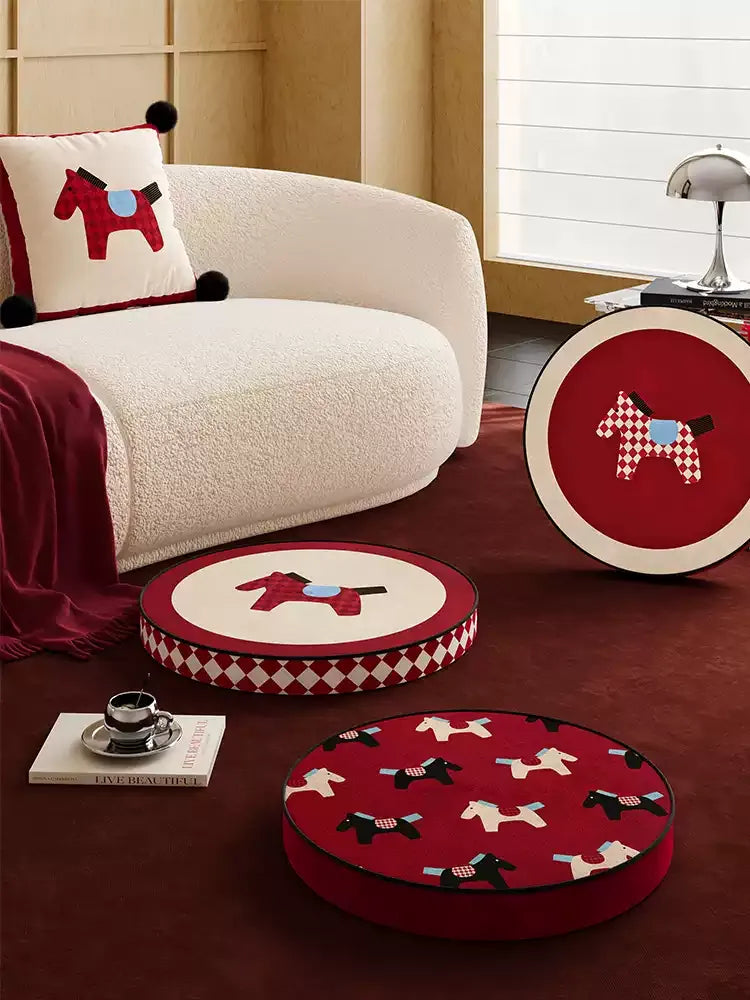 Red & White Horse Pattern Seat Cushions