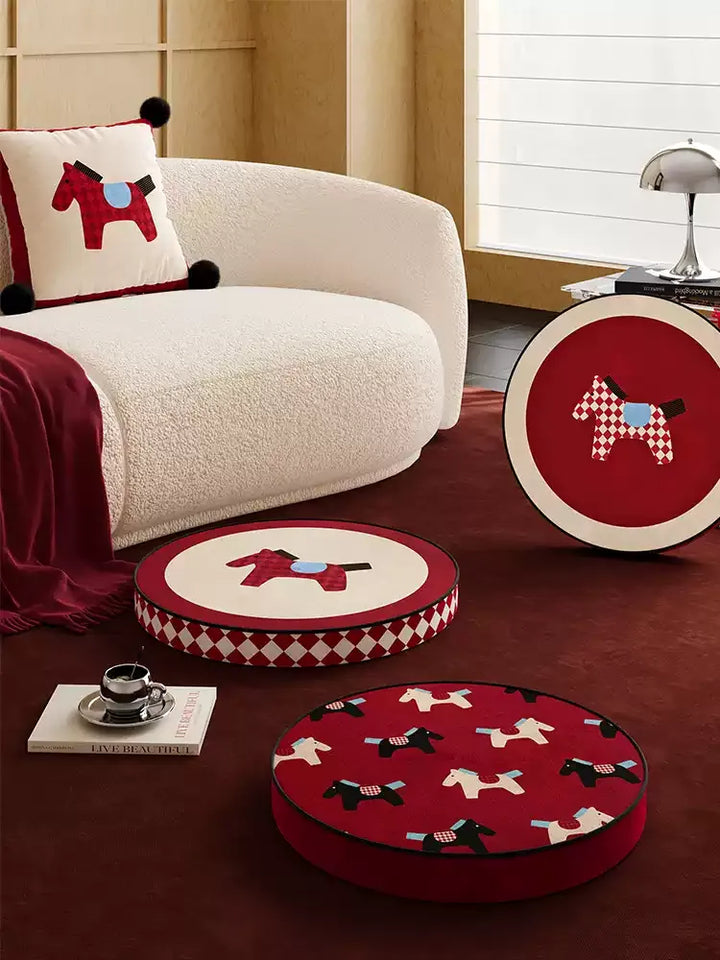 Red & White Horse Pattern Seat Cushions