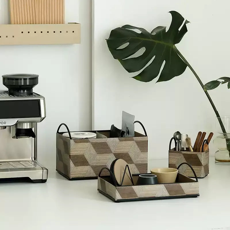 Wood Style Leather Basket Set