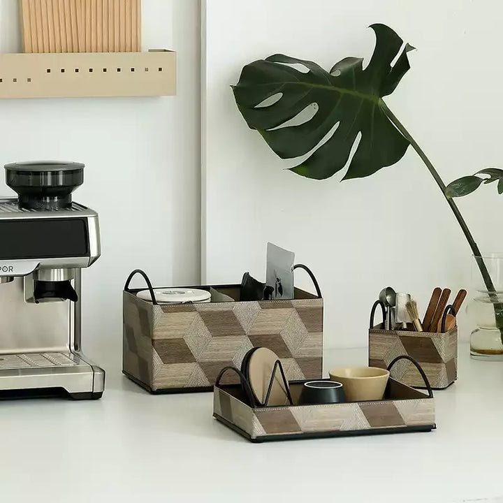Wood Style Leather Basket Set