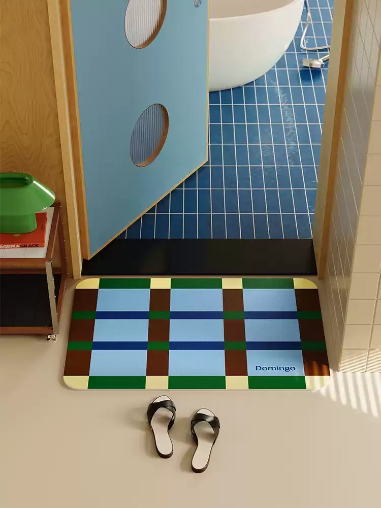 Green Grid Space Bathroom Mat