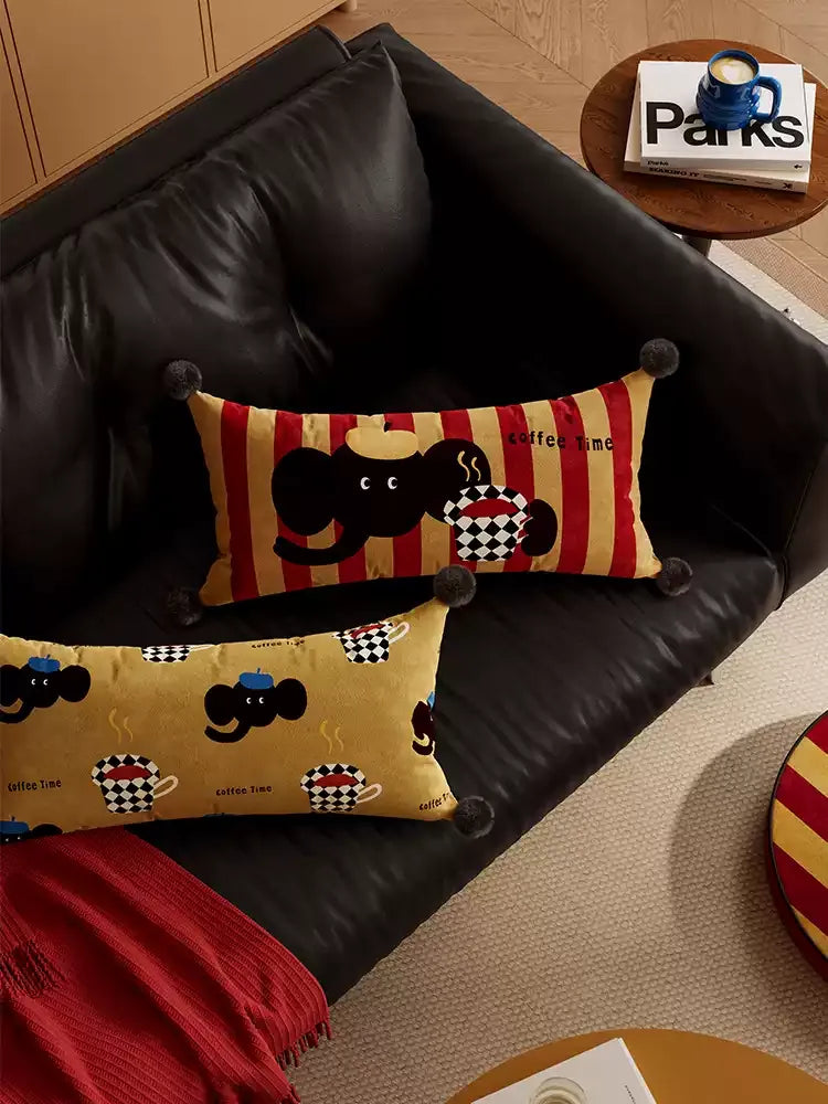 Elephant Coffee Time Lumbar Pillows