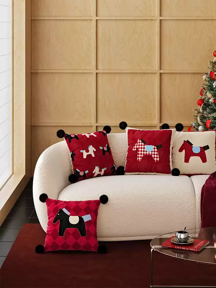 Red & White Horse Pattern Pillows
