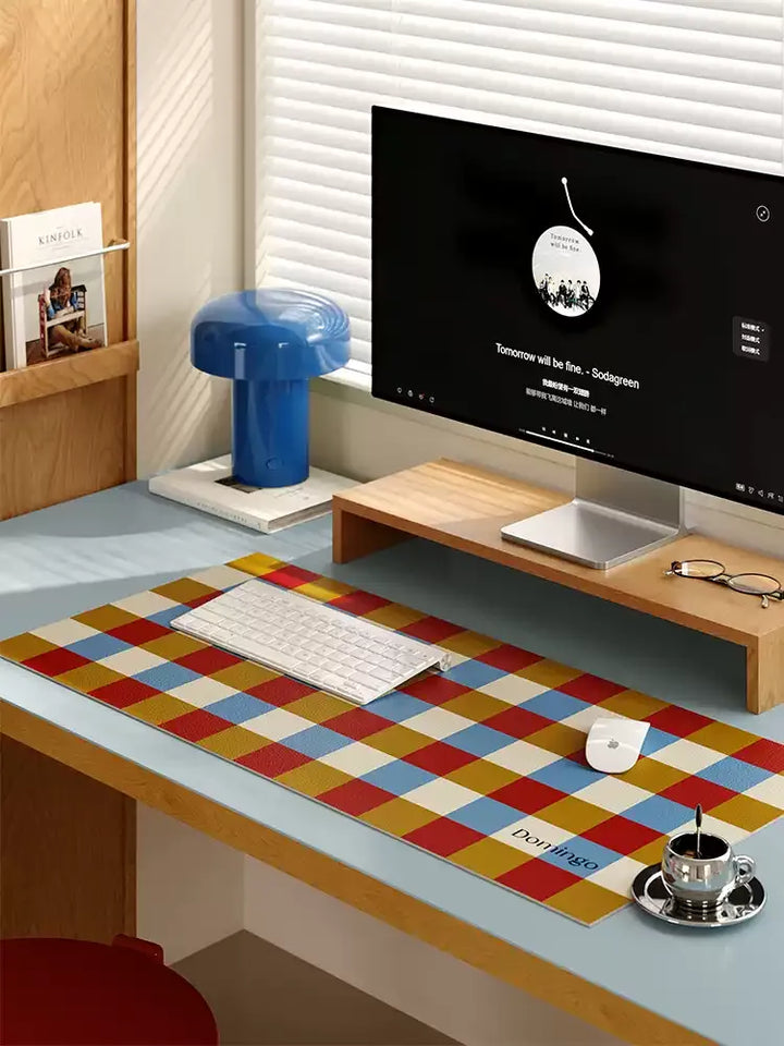 Red &amp; Green Grid Space Desk Mat