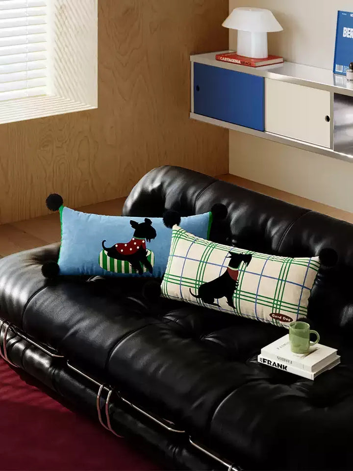 Vintage Plaid Terrier Lumbar PIllow