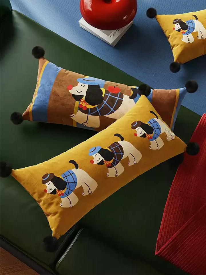 Retro Cartoon Puppy Lumbar Pillows