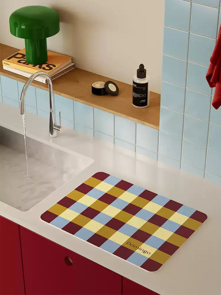 Yellow Grid Space Kitchen Mat