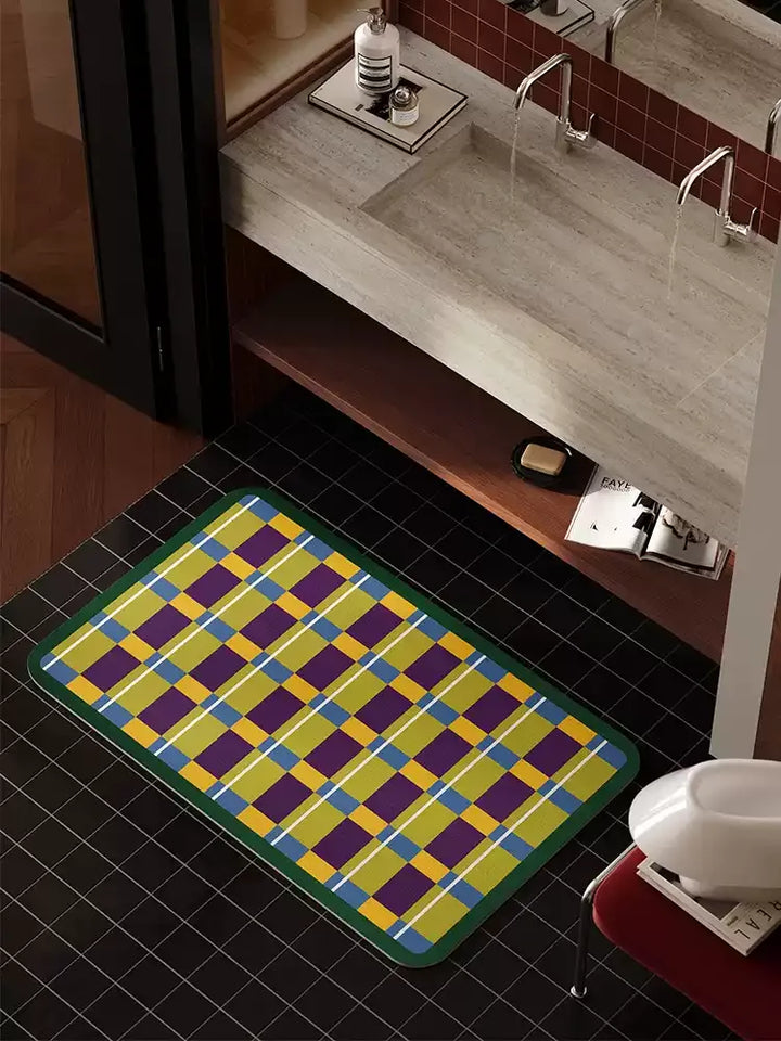 Bright Woven Plaid Bathroom Mat