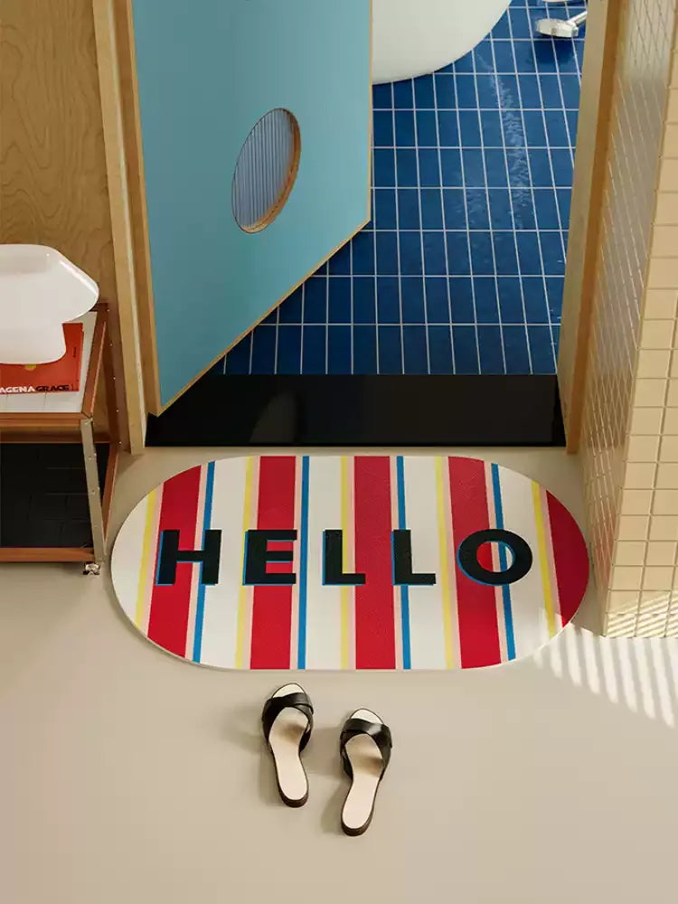 Hello Color Block Bathroom Mat
