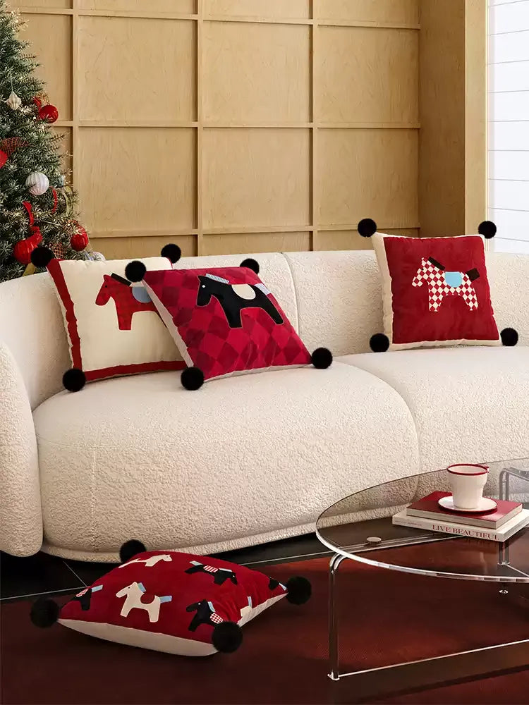 Red & White Horse Pattern Pillows