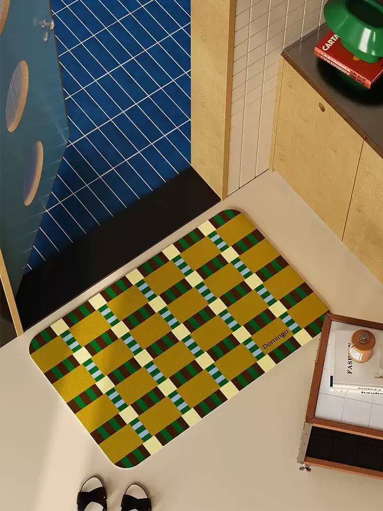 Green Grid Space Bathroom Mat