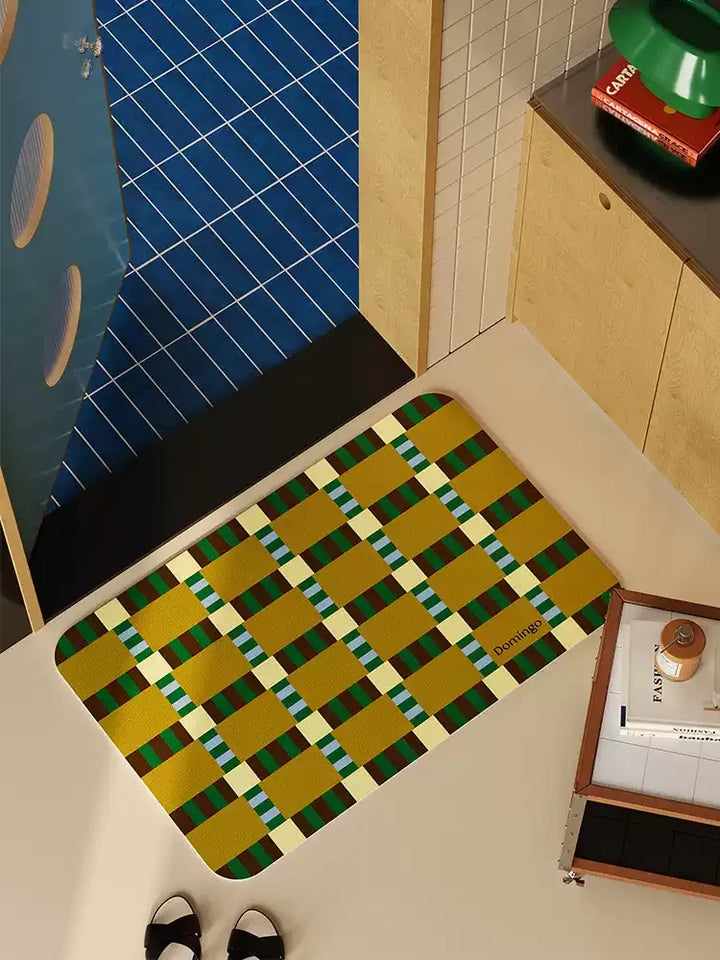 Green Grid Space Bathroom Mat