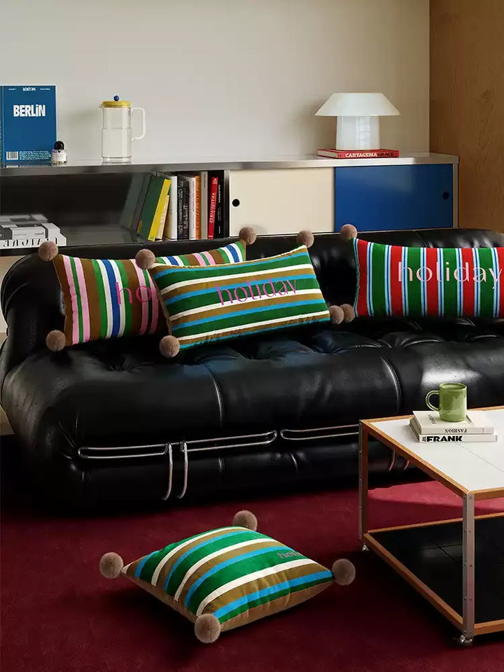 Striped Colorful Holiday Lumbar Pillow