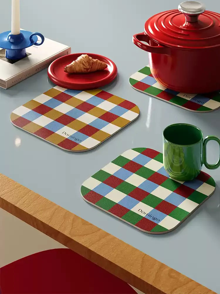 Red & Green Grid Space Coasters