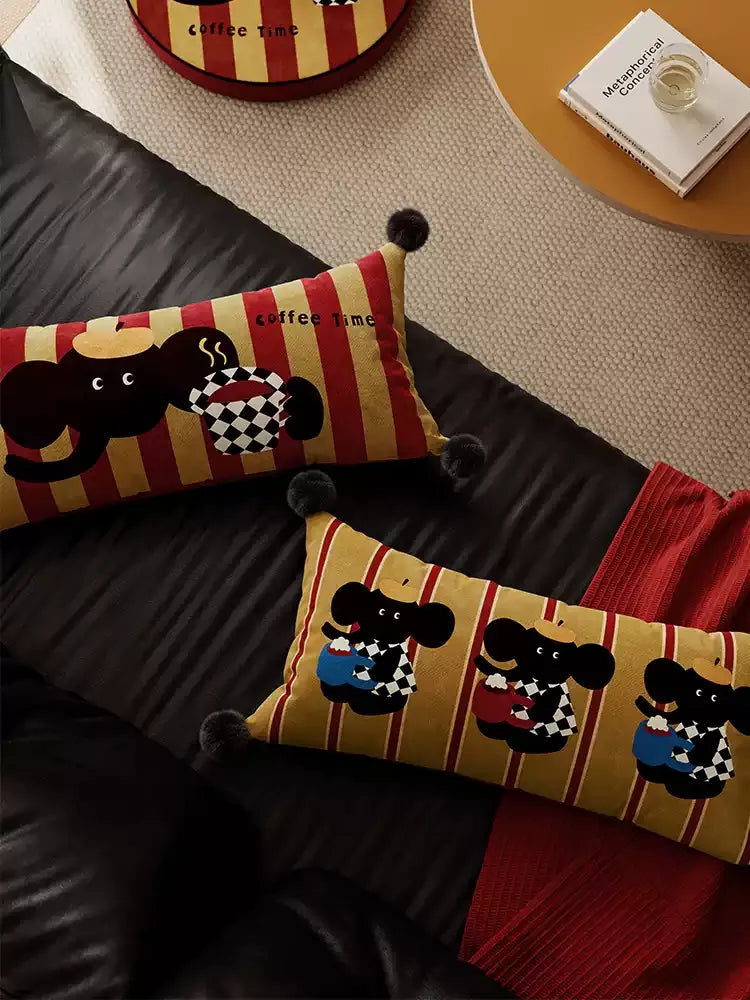 Elephant Coffee Time Lumbar Pillows