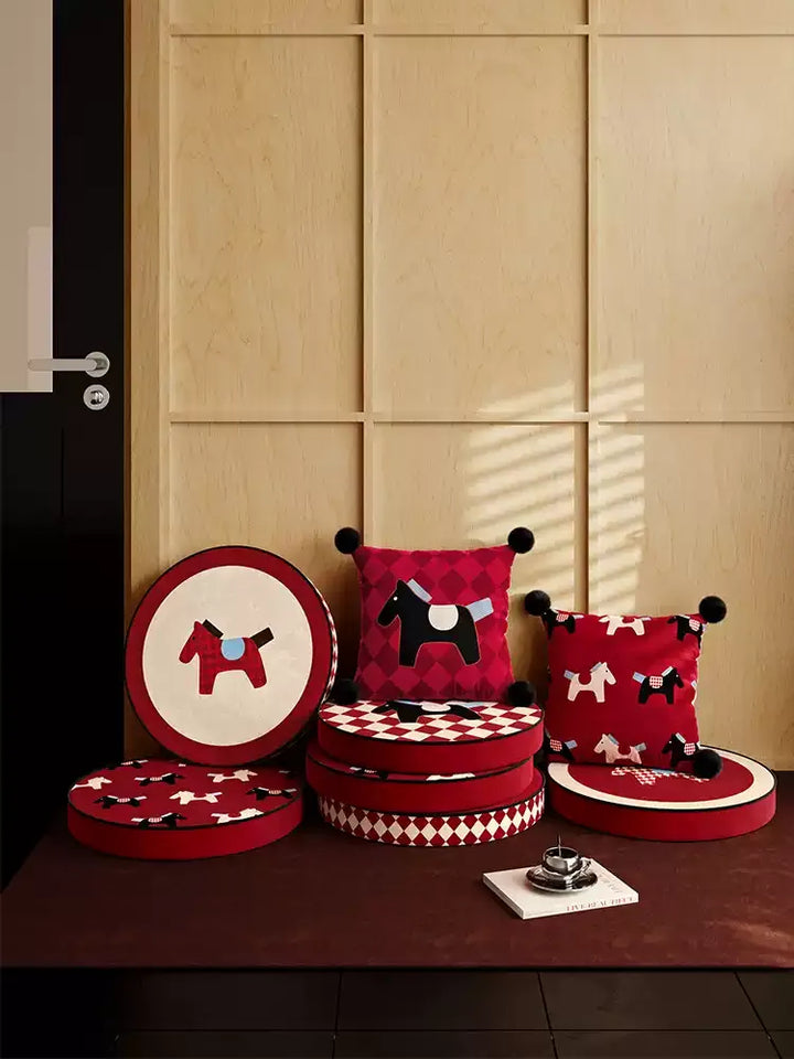Red & White Horse Pattern Seat Cushions