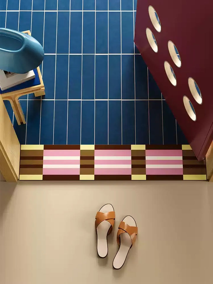 Pink Grid Space Narrow Door Mat