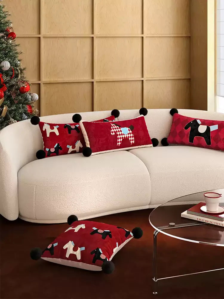 Red & White Horse Pattern Lumbar Pillow