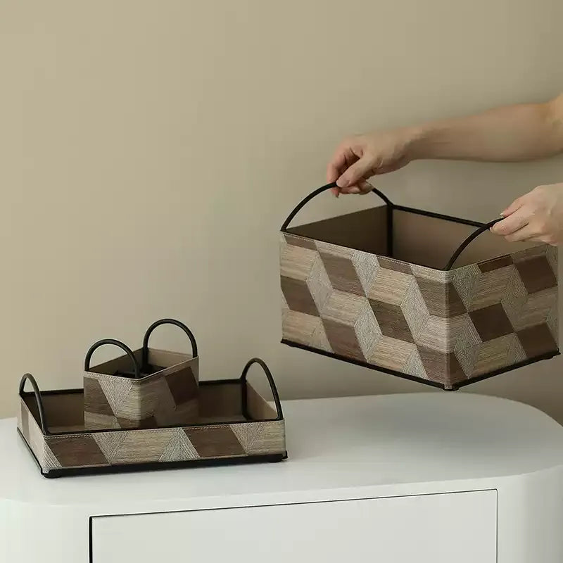 Wood Style Leather Basket Set