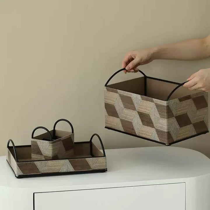 Wood Style Leather Basket Set
