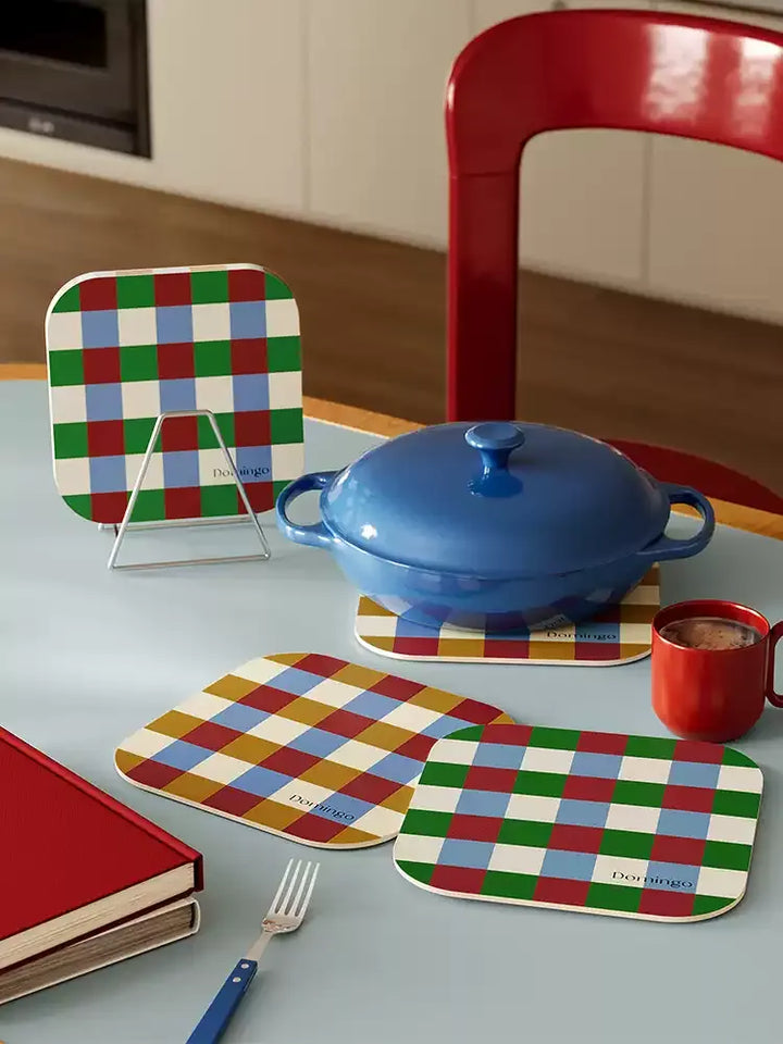 Red & Green Grid Space Coasters