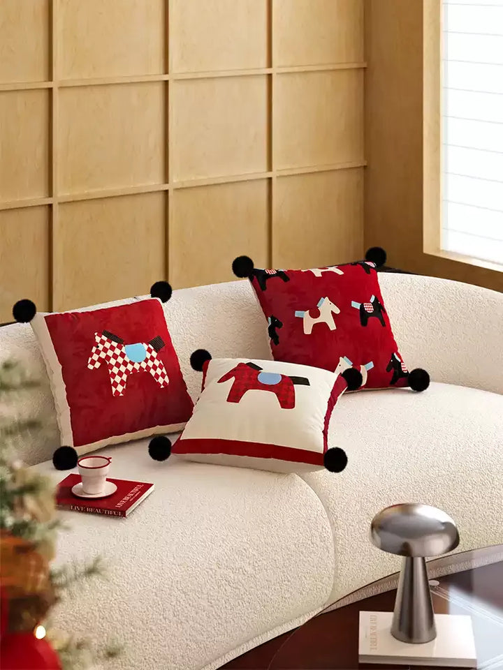 Red & White Horse Pattern Pillows