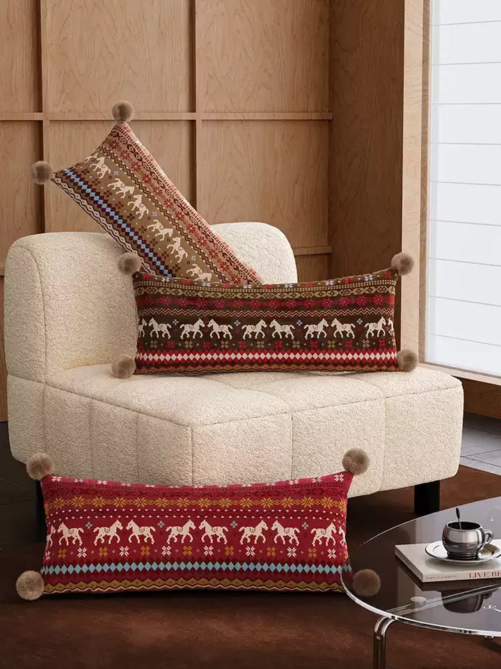 Horse Sweater Pattern Lumbar Pillow