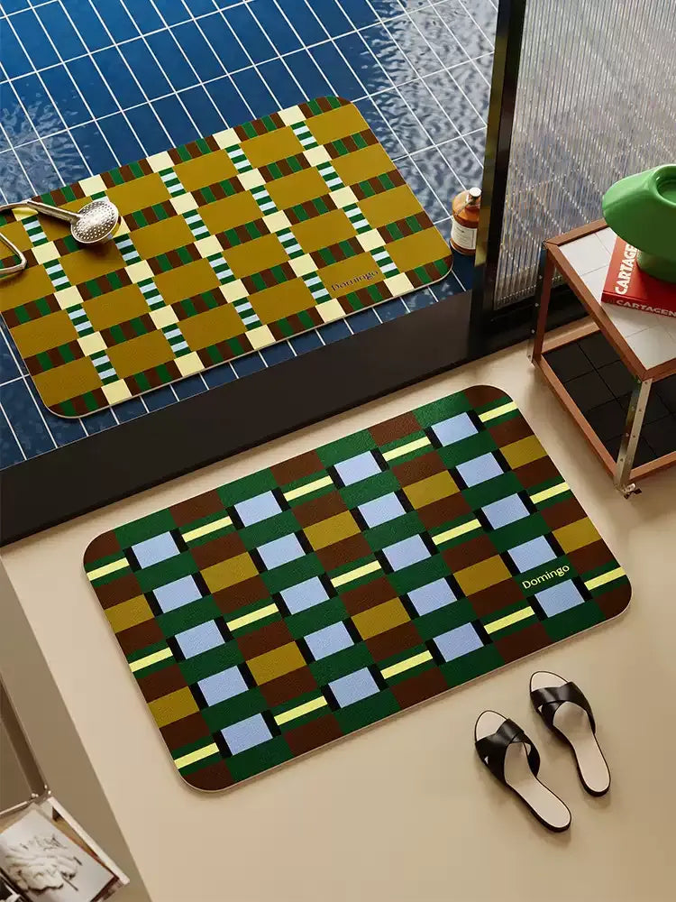 Green Grid Space Bathroom Mat
