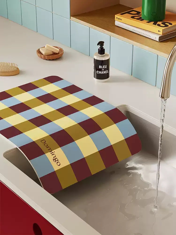 Yellow Grid Space Kitchen Mat