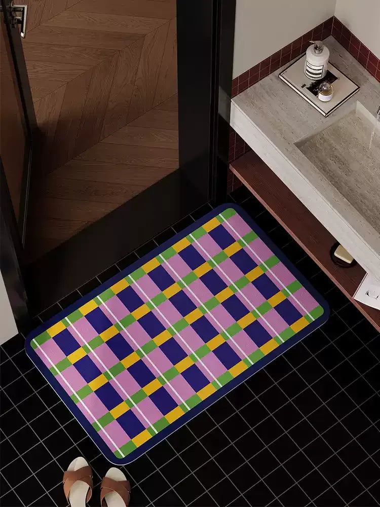 Bright Woven Plaid Bathroom Mat