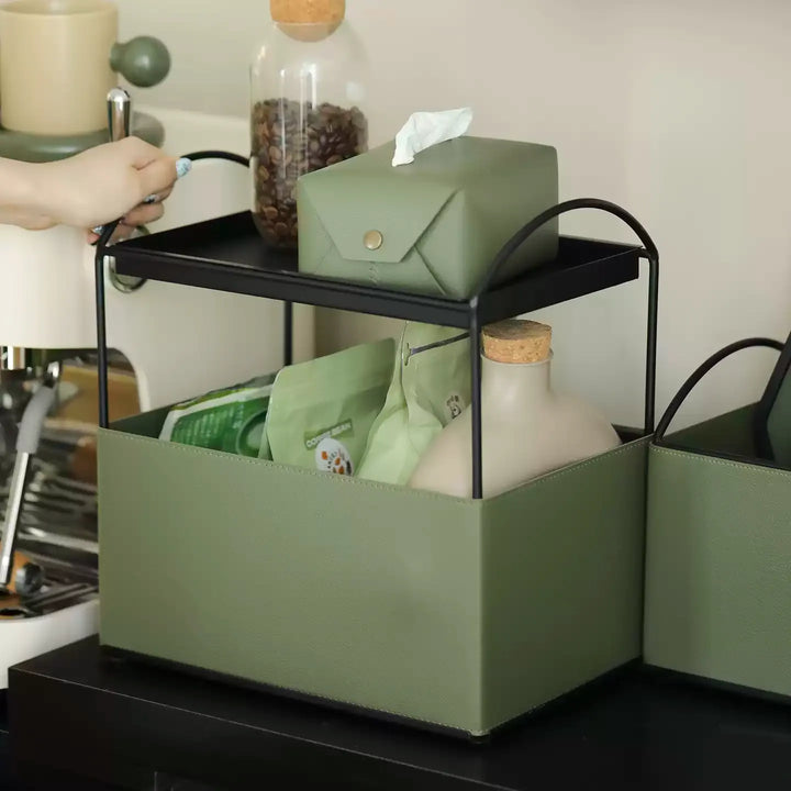 Dark Green Leather Storage Set