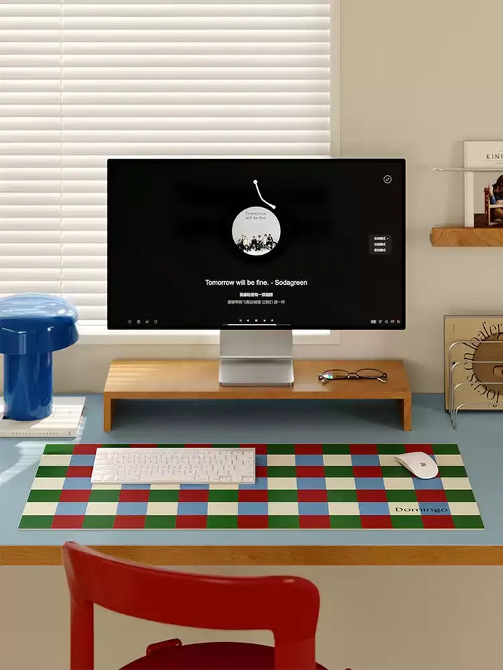 Red &amp; Green Grid Space Desk Mat